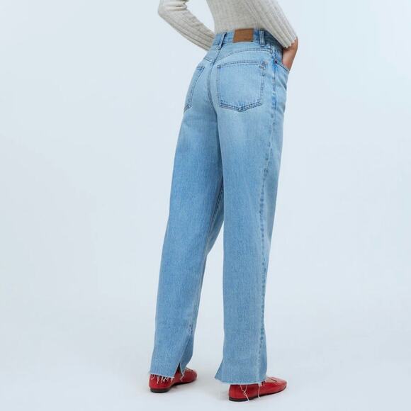 Madewell Jean Womens 24 Tall Blue Baggy Straight Leg Raw Slit Side Leg Hem - Picture 7 of 16